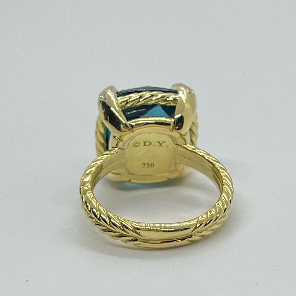 David Yurman Chatelaine Ring 18K Yellow Gold,Hampton Blue Topaz & Diamonds, 14mm - Picture 5 of 9